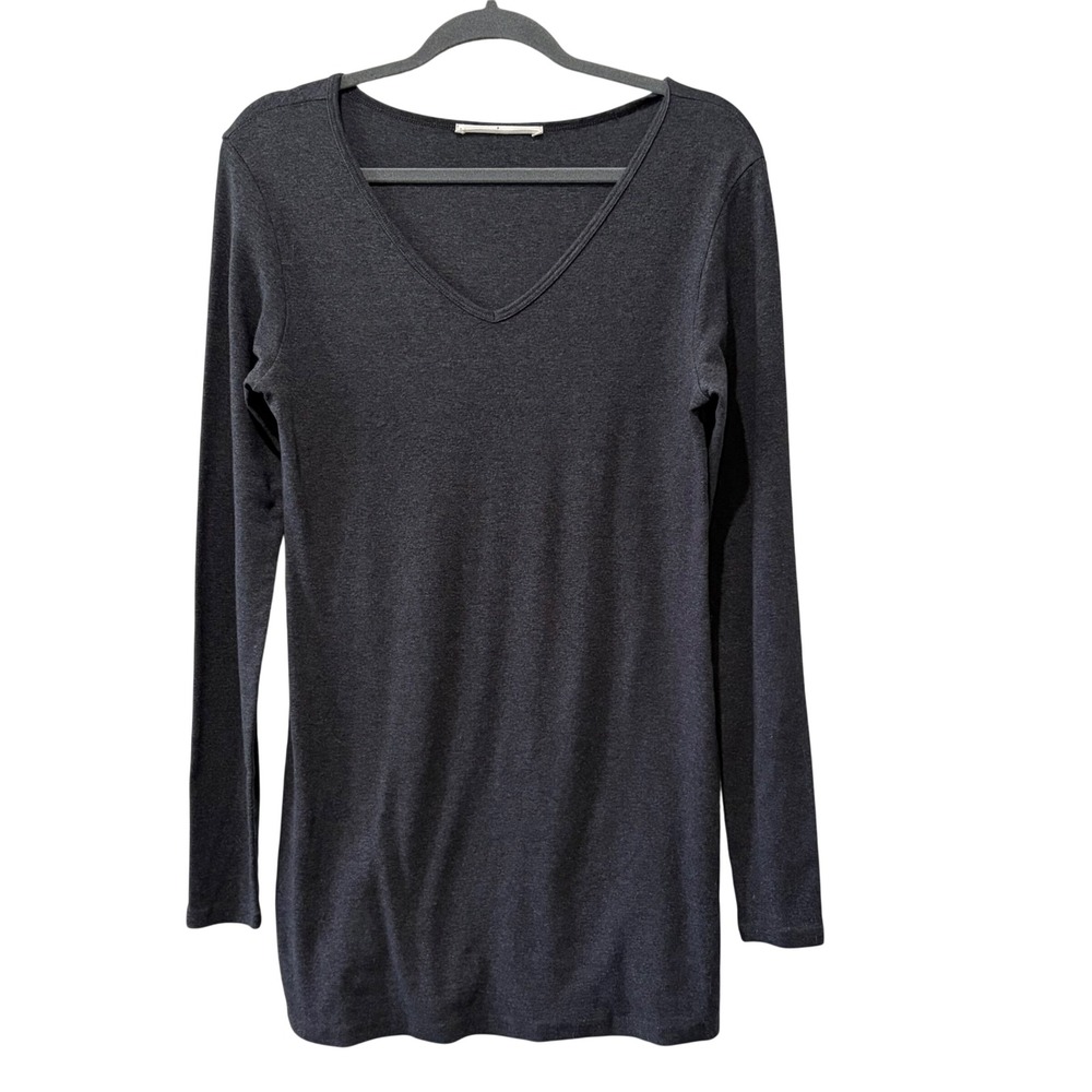 Peruvian Connection Long Sleeve Dress Womens Medium Gray Pima‎ Cotton V-Neck